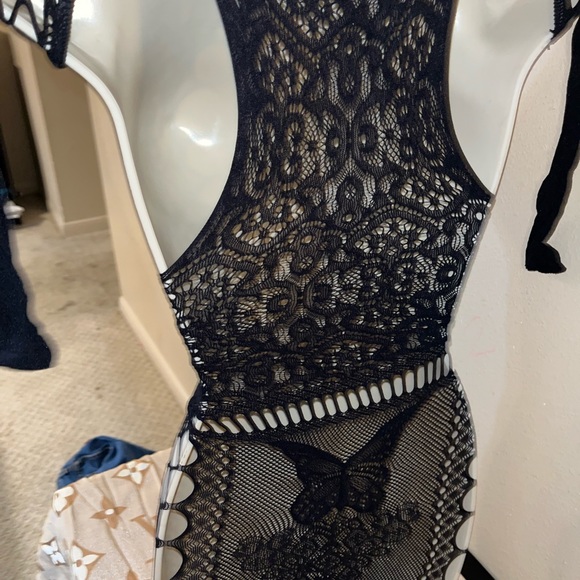 COPY - Fashion sexy hollow out body-con mesh see through dress with sleeves lin… - Picture 3 of 5